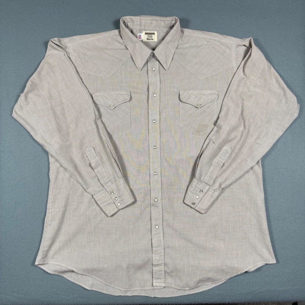 Vintage Ruddock Western Snap Shirt Mens XL Tan Micro Check USA Made Pearl Snap